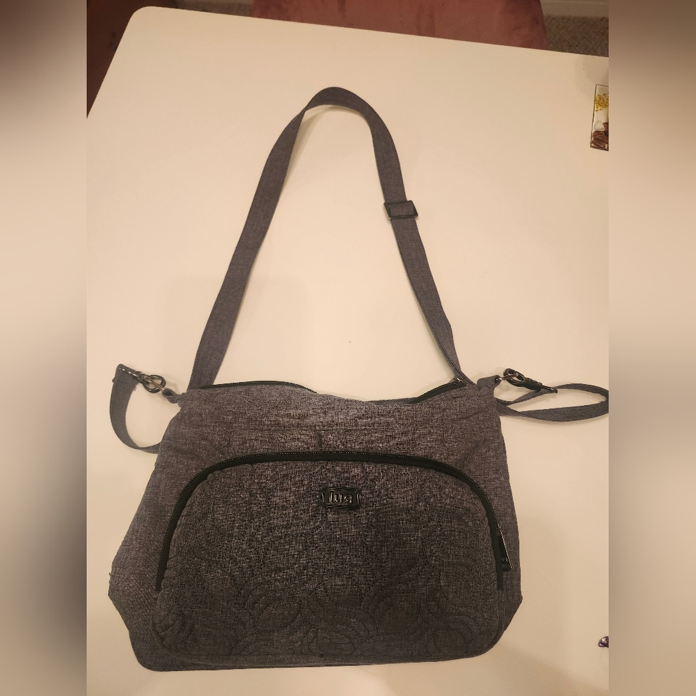 Lug “Samba” Crossbody Bag – Quilted Gray Travel Purse with Multi-Pocket Org
